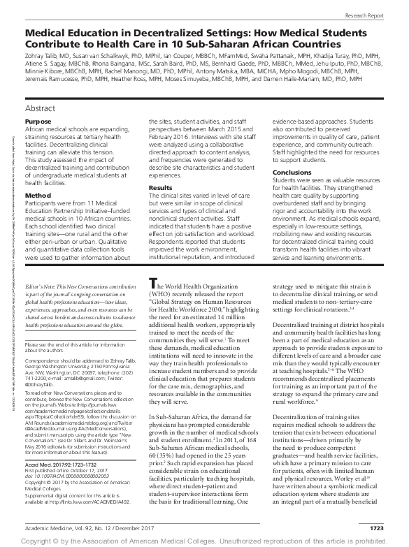 (PDF) Medical Education in Decentralized Settings: How Medical Students ...