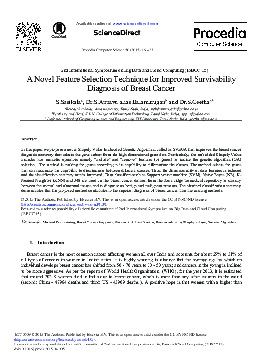 (PDF) A Novel Feature Selection Technique for Improved Survivability ...
