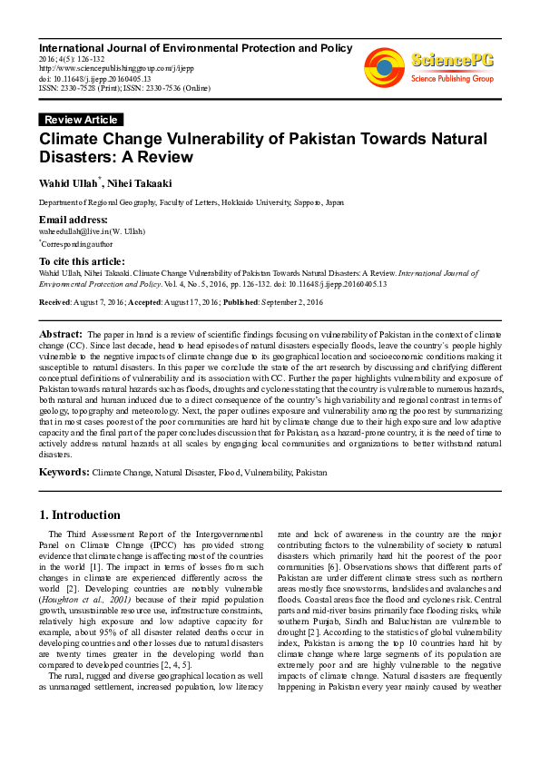 (PDF) Climate Change Vulnerability of Pakistan Towards Natural ...