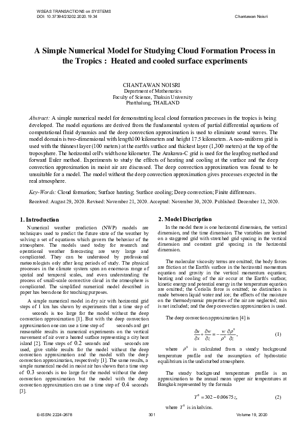 (PDF) A Simple Numerical Model for Studying Cloud Formation Process ...
