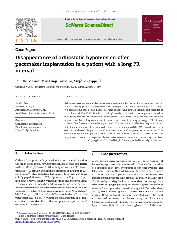 (PDF) Disappearance of orthostatic hypotension after pacemaker ...