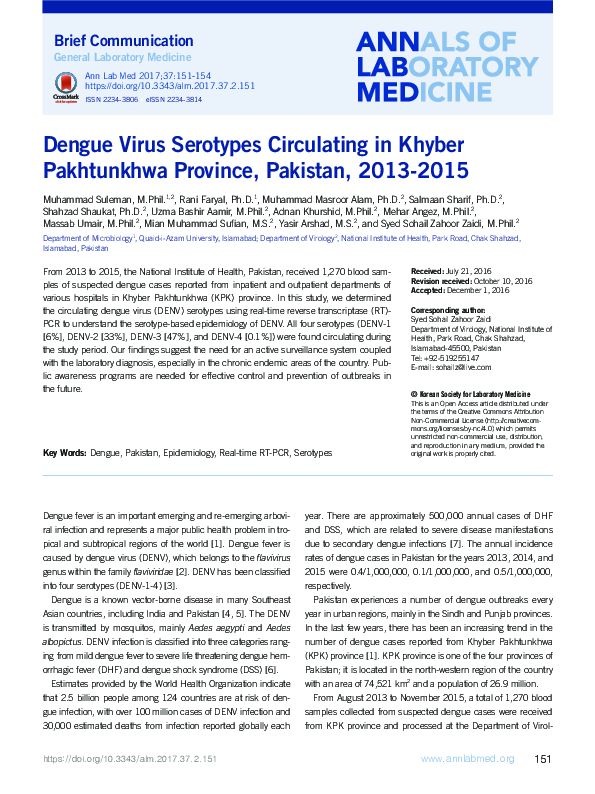 (PDF) Dengue Virus Serotypes Circulating in Khyber Pakhtunkhwa Province ...