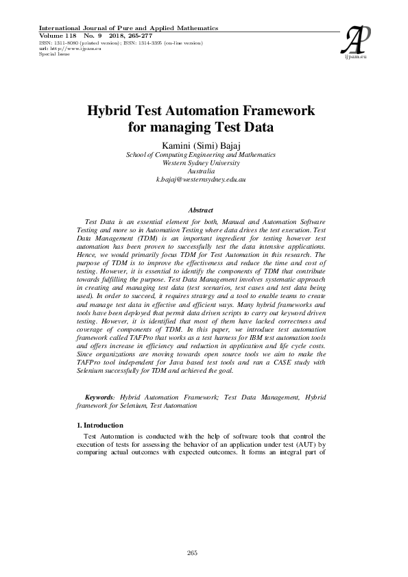 (PDF) Hybrid test automation framework for managing test data | Simi ...