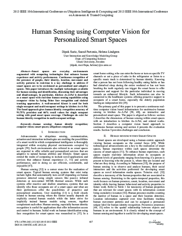 (PDF) Human Sensing Using Computer Vision for Personalized Smart Spaces