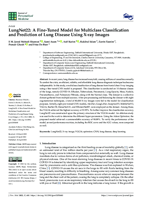 (PDF) LungNet22: A Fine-Tuned Model for Multiclass Classification and ...