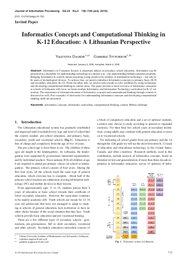 (PDF) Informatics Concepts and Computational Thinking in K-12 Education ...