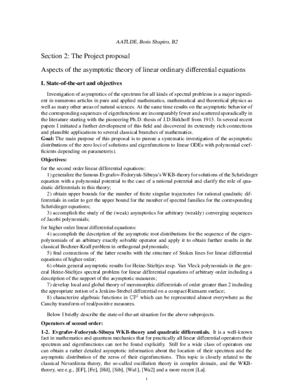 (PDF) Section 2: The Project proposal Aspects of the asymptotic theory ...