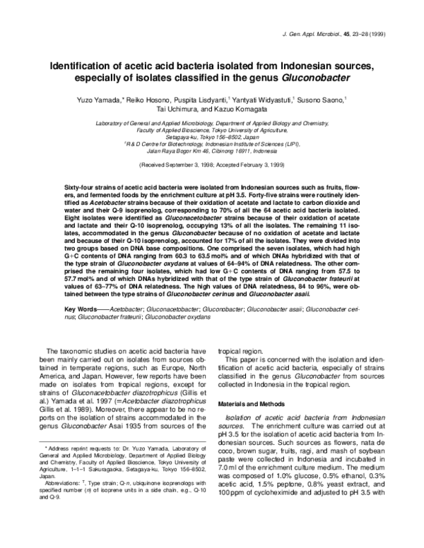 (PDF) Identification of acetic acid bacteria isolated in Thailand and ...