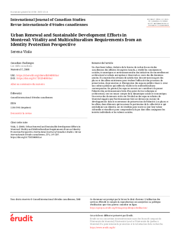 (PDF) Urban Renewal and Sustainable Development Efforts in Montreal ...