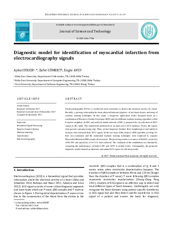 (PDF) A Diagnostic Model for Identification of Myocardial Infarction ...