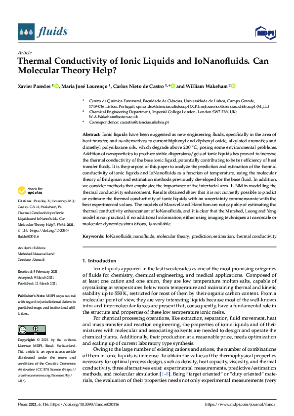 (PDF) Thermal Conductivity of Ionic Liquids and IoNanofluids and Their ...