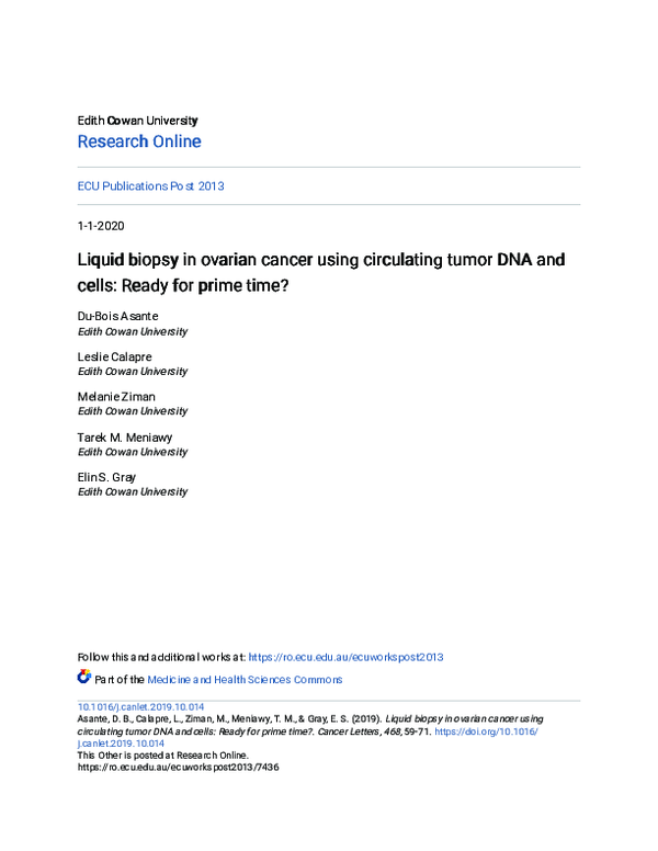 (PDF) Liquid biopsy in Ovarian cancer using Circulating Tumor DNA and ...