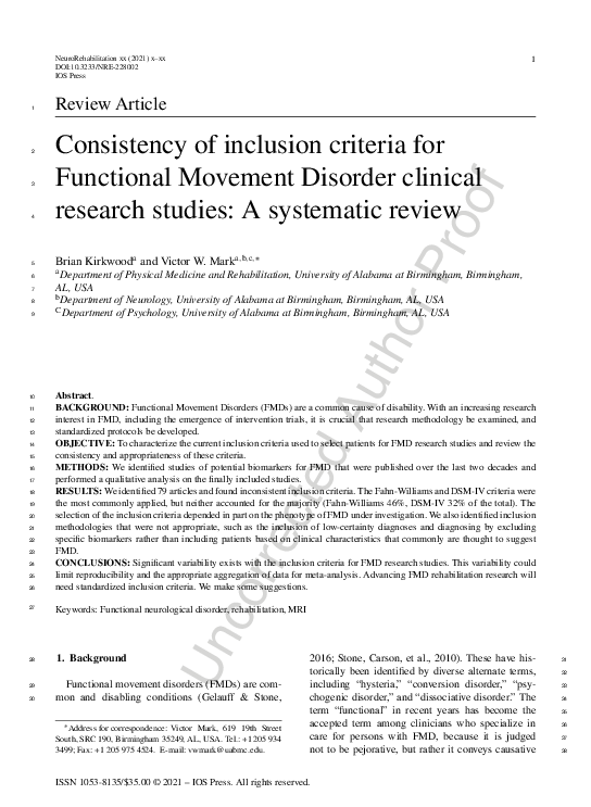 (PDF) Consistency of inclusion criteria for Functional Movement ...