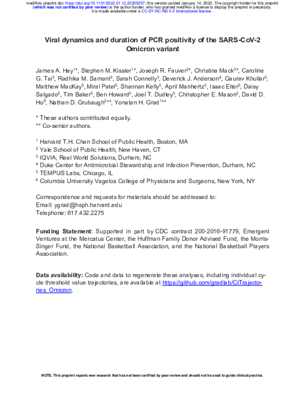 (PDF) Viral dynamics and duration of PCR positivity of the SARS-CoV-2 ...