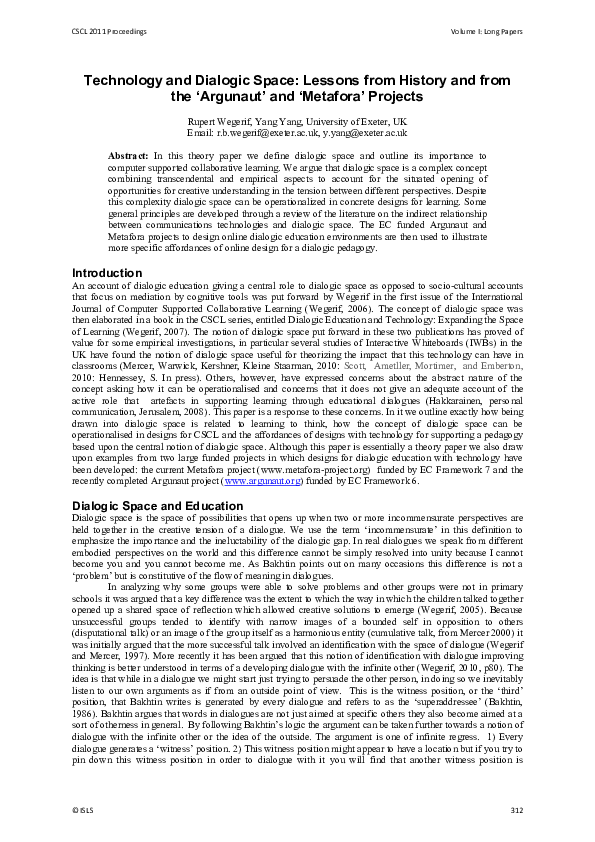 (PDF) Technology and dialogic space: Lessons from history and from the ...
