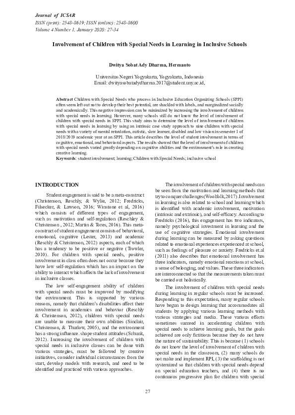 (PDF) Involvement of Children with Special Needs in Learning in ...