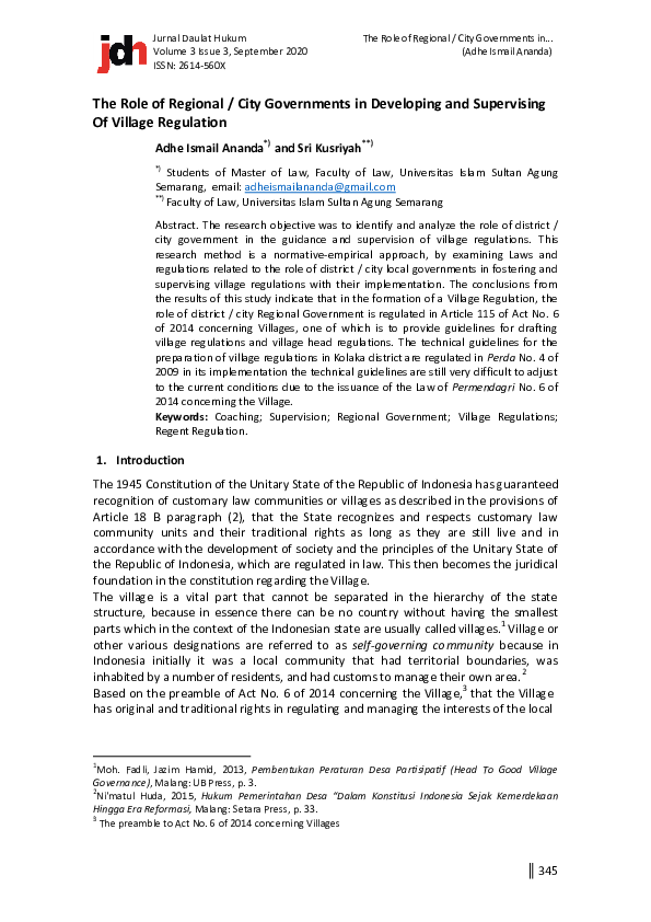 (PDF) The Role of Regional / City Governments in Developing and ...