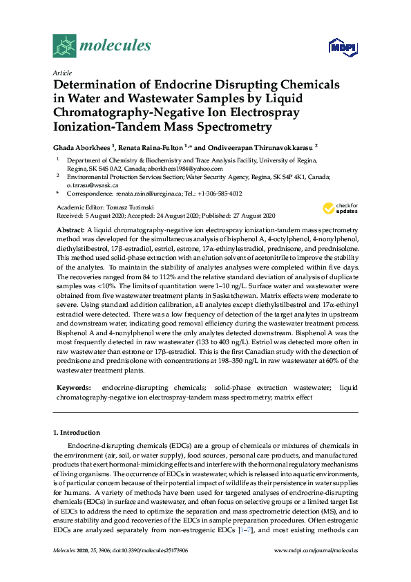 (PDF) Determination of Endocrine Disrupting Chemicals in Water and ...