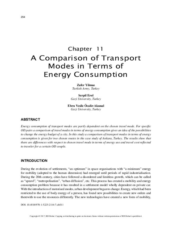 (PDF) A Comparison of Transport Modes in Terms of Energy Consumption