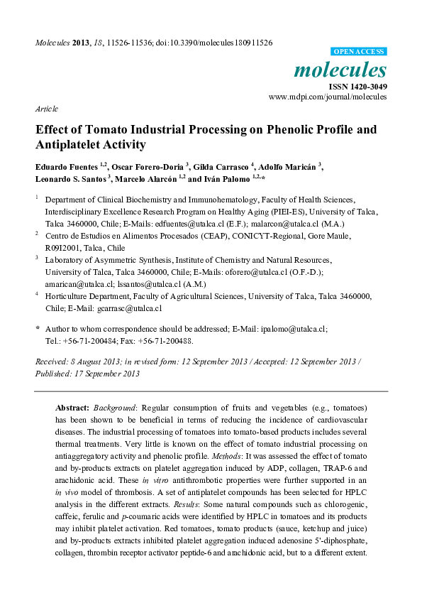 (PDF) Effect of Tomato Industrial Processing on Phenolic Profile and ...
