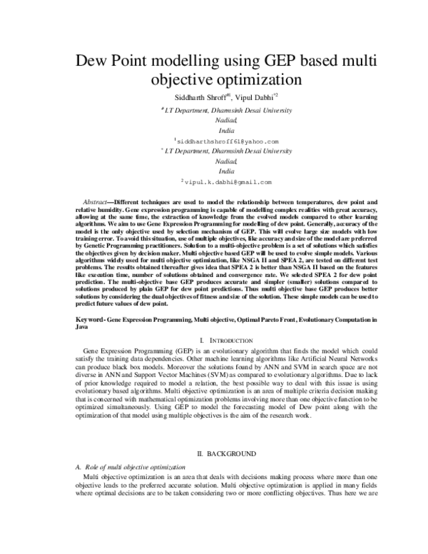 (PDF) Dew Point modelling using GEP based multi objective optimization