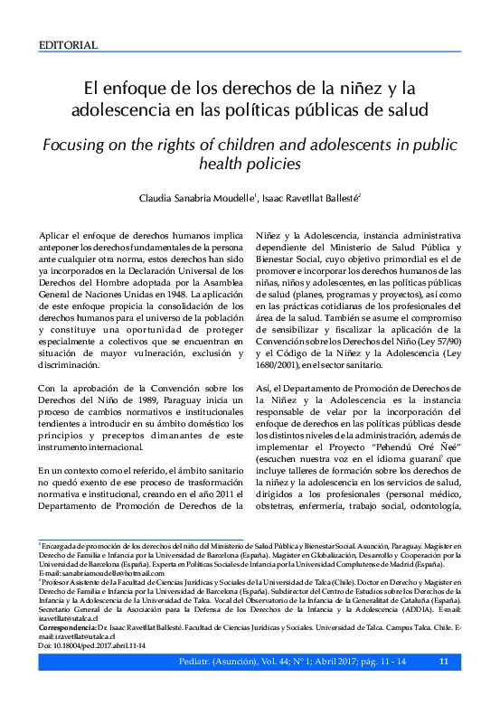 (PDF) El enfoque de los derechos de la niñez y la adolescencia en las ...