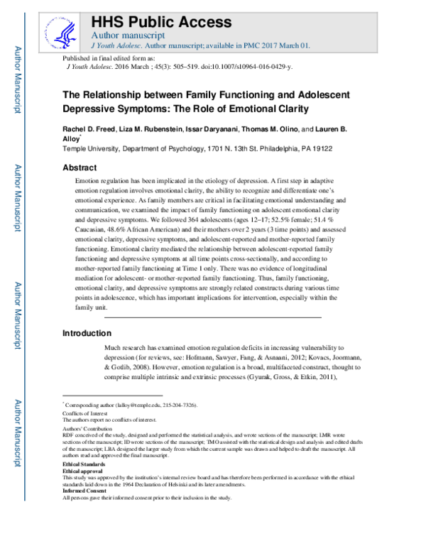 (PDF) The Relationship Between Family Functioning and Adolescent ...