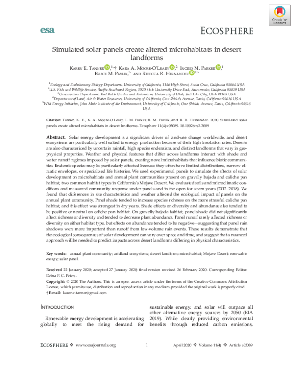 (PDF) Simulated solar panels create altered microhabitats in desert
