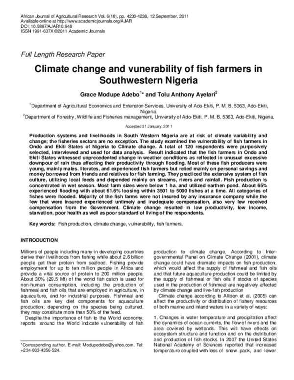 (PDF) Climate change and vunerability of fish farmers in Southwestern ...