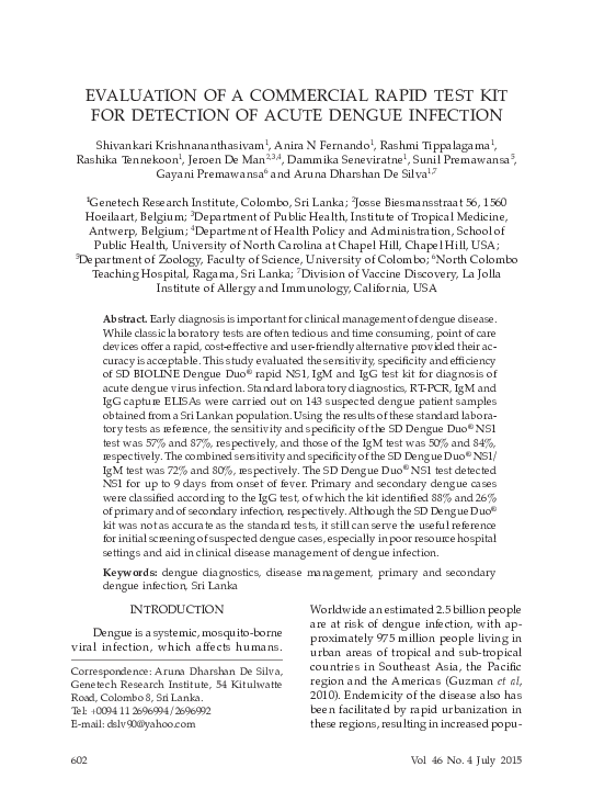 (PDF) Evaluation of a Commercial Rapid Test Kit for Detection of Acute ...