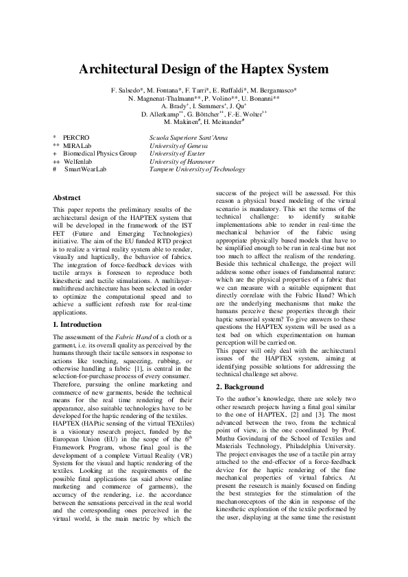 (PDF) Architectural design of the HAPTEX system