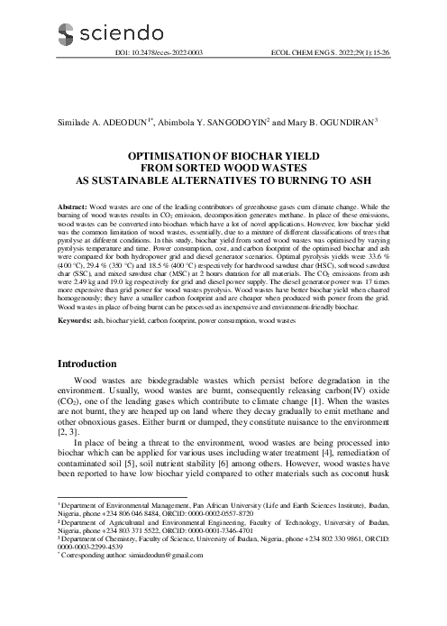 (PDF) Optimisation of Biochar Yield from Sorted Wood Wastes as ...