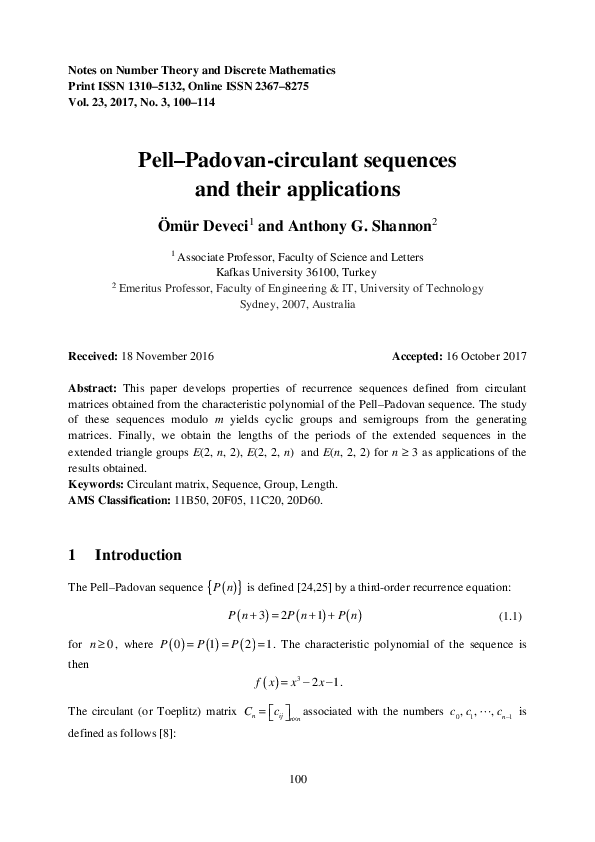 (PDF) Pell–Padovan-circulant sequences and their applications