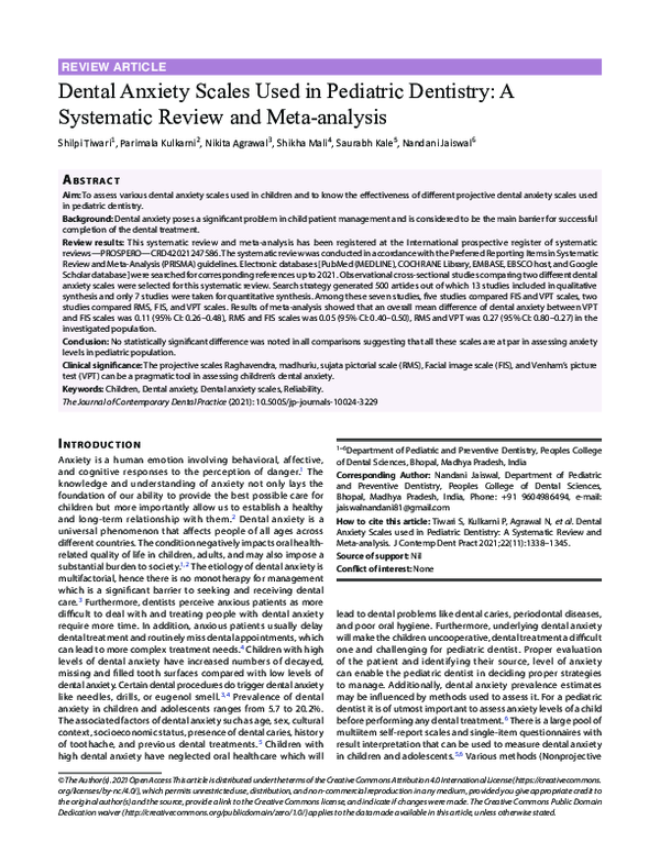 (PDF) Dental Anxiety Scales Used in Pediatric Dentistry: A Systematic ...