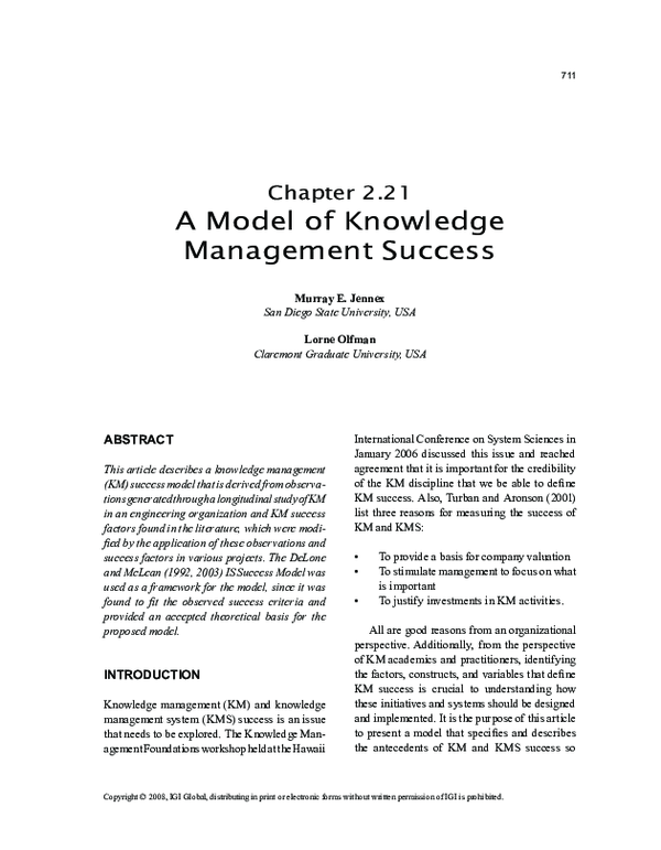 (PDF) A Model of Knowledge Management Success