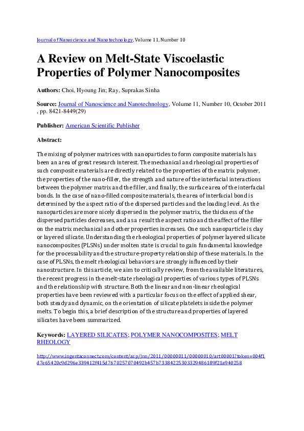 (PDF) A Review on Melt-State Viscoelastic Properties of Polymer ...