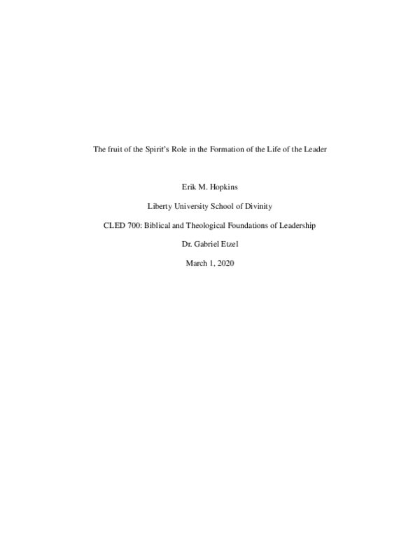 (PDF) The fruit of the Spirit's Role in the Formation of the Life of ...