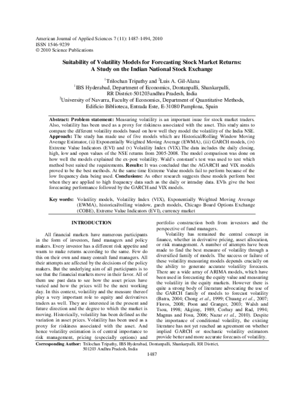 (PDF) Suitability of Volatility Models for Forecasting Stock Market ...