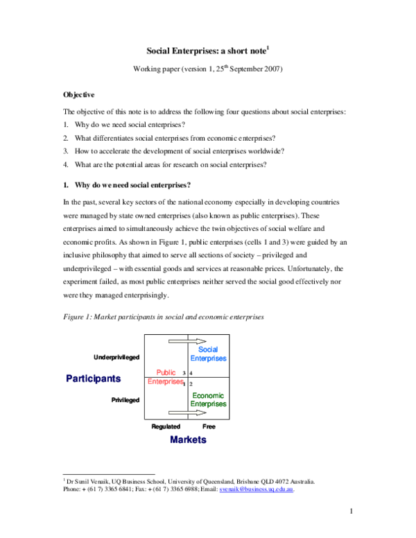 (PDF) Social enterprises: a short note