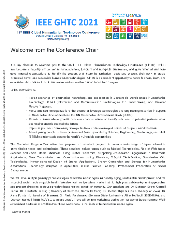 (PDF) Welcome from the Conference Chair