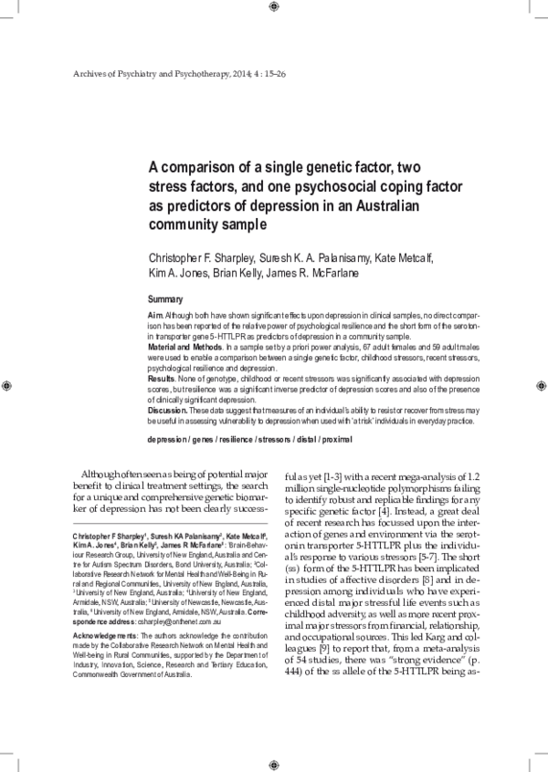 (PDF) A comparison of a single genetic factor, two stress factors, and ...