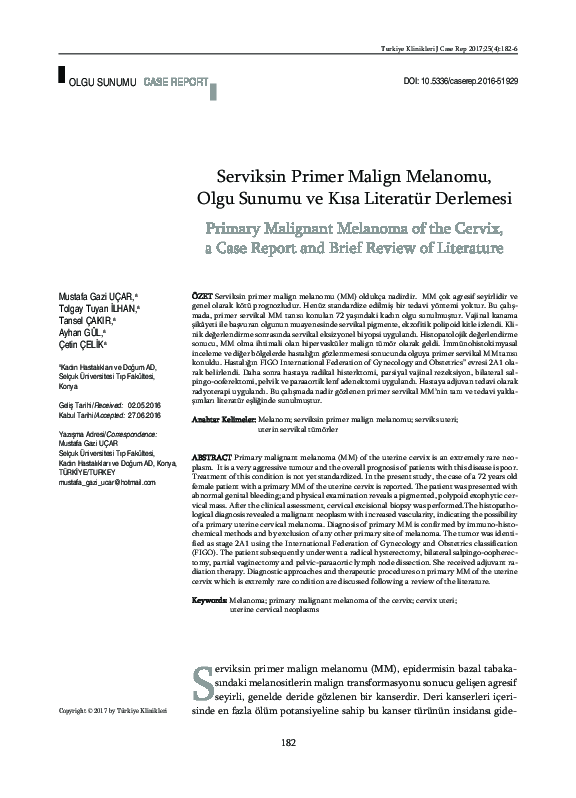 (PDF) Primary Malignant Melanoma of the Cervix, a Case Report and Brief ...