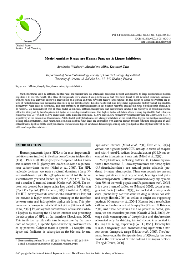 (PDF) Methylxanthine Drugs Are Human Pancreatic Lipase Inhibitors KRZYSZTOF ZYLA Academia.edu