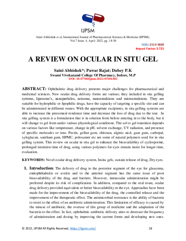 (PDF) A REVIEW ON OCULAR IN SITU GEL