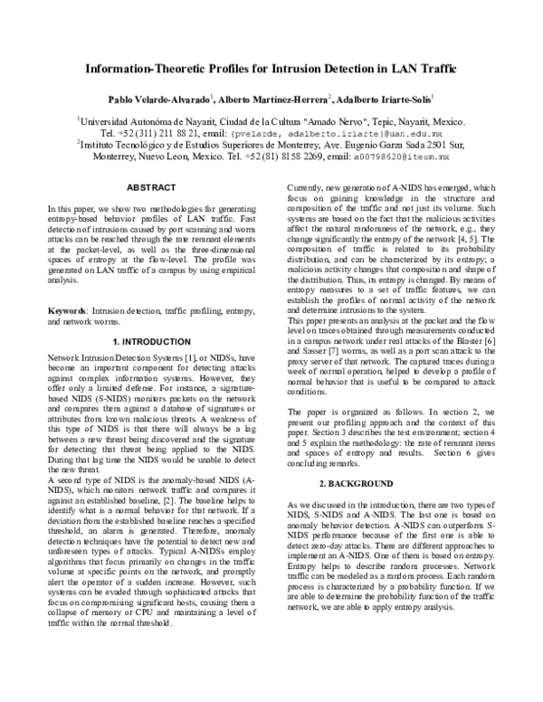 (PDF) Information-Theoretic Profiles for Intrusion Detection in LAN Traffic