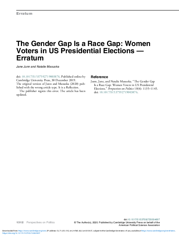 (PDF) The Gender Gap Is a Race Gap: Women Voters in US Presidential ...