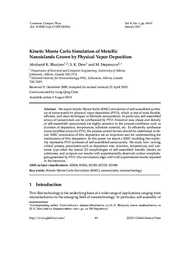 (PDF) Kinetic Monte Carlo Simulation of Metallic Nanoislands Grown by ...