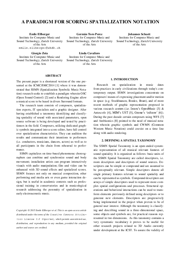 (PDF) A Paradigm For Scoring Spatialization Notation