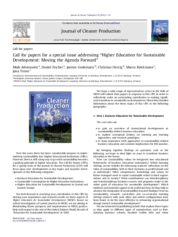(PDF) Call for papers for a special issue addressing “Higher Education ...