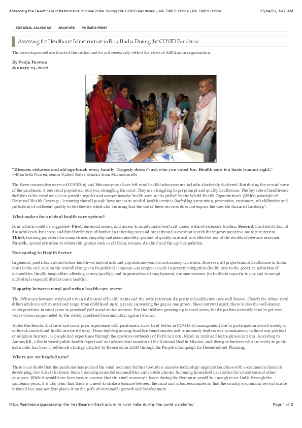 (PDF) Assessing the Healthcare Infrastructure in Rural India During the ...